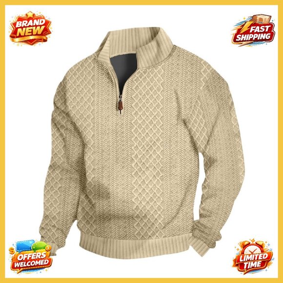 Men's Quarter Zip Sweatshirt Pullover Casual Long Sleeve Stand Collar Classic
